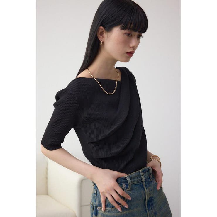 ドレープデザイン5分袖リブニット | AZUL BY MOUSSY | 詳細画像12 