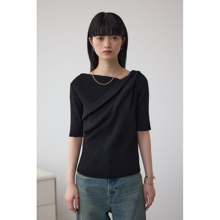 ドレープデザイン5分袖リブニット | AZUL BY MOUSSY | 詳細画像14 