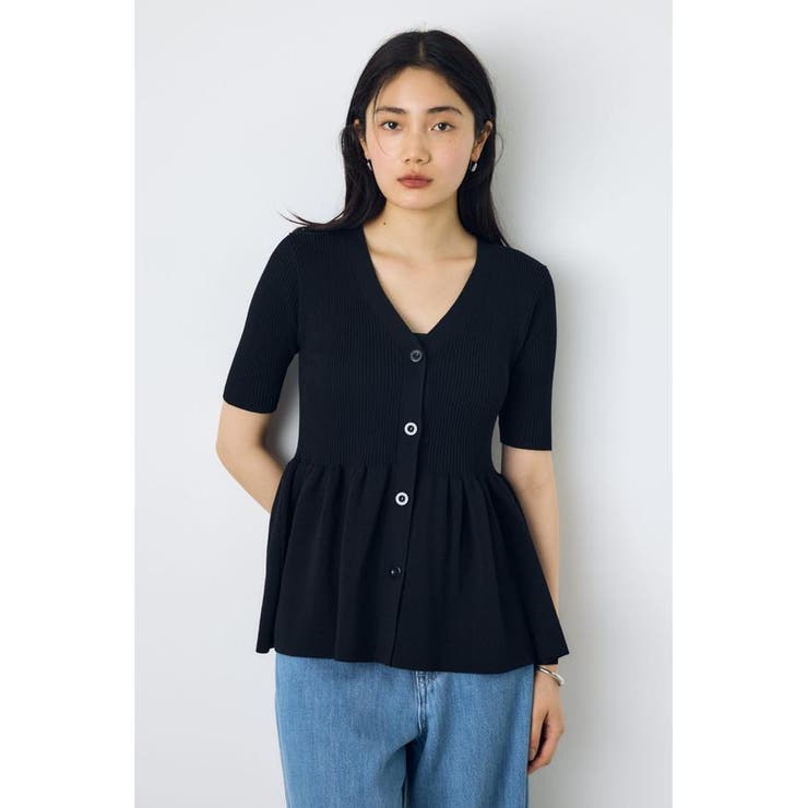 BLK | ペプラム5分袖ニットカーディガン | AZUL BY MOUSSY