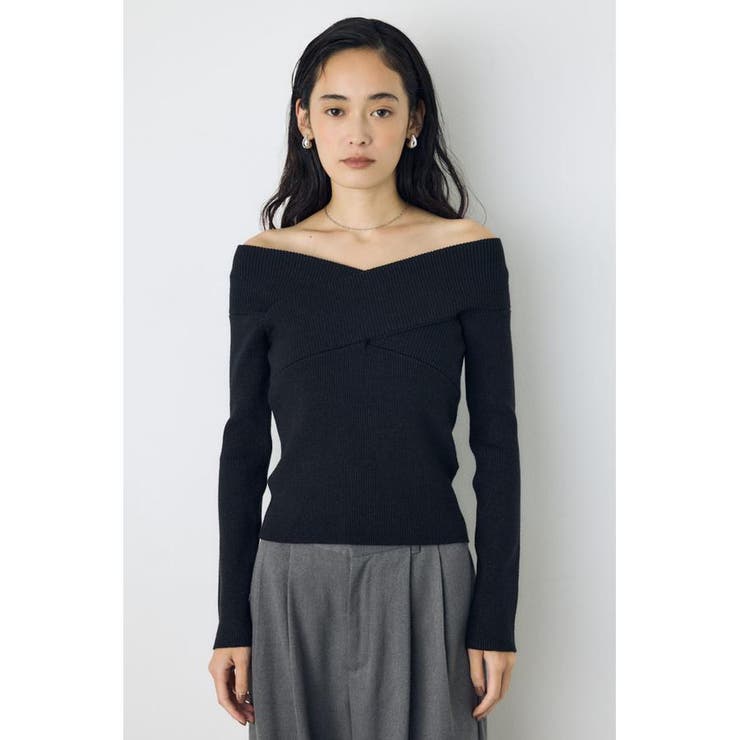 BLK | クロスデザイン長袖ニットトップス | AZUL BY MOUSSY