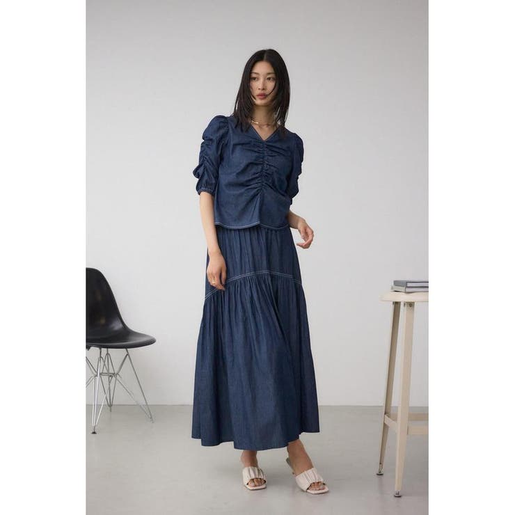 デニムライクギャザーフレアスカート | AZUL BY MOUSSY | 詳細画像14 