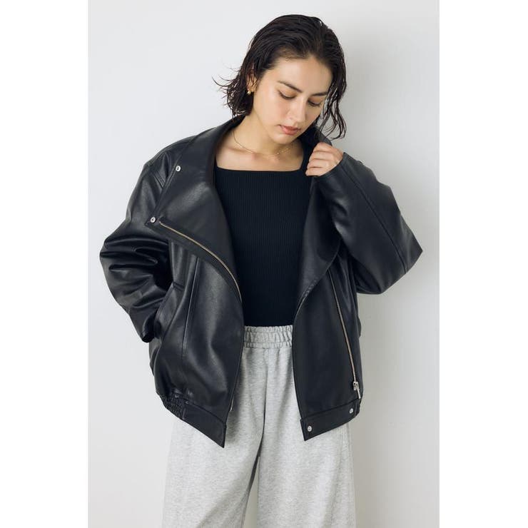 BLK | フェイクレザースタンド中綿キルティングブルゾン | AZUL BY MOUSSY