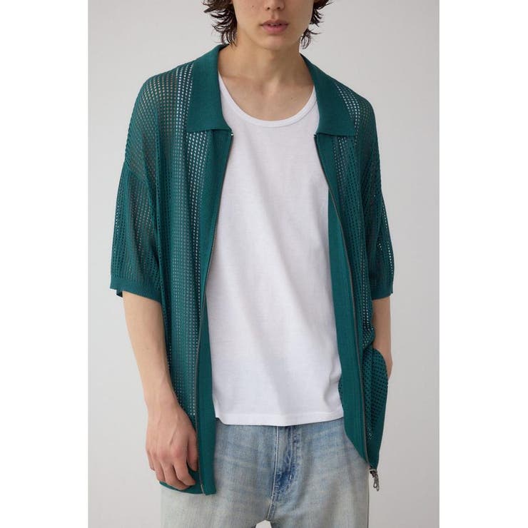 D/GRN3 | ポロ襟ジップニットトップス | AZUL BY MOUSSY