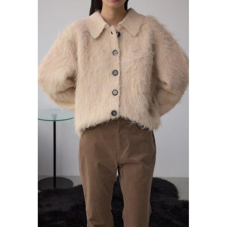 IVOY3 | シャギー襟付きニットカーデ | AZUL BY MOUSSY