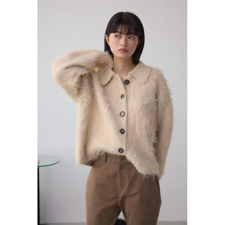 シャギー襟付きニットカーデ | AZUL BY MOUSSY | 詳細画像3 