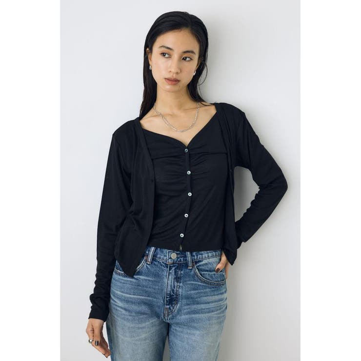 BLK | フロントギャザーレイヤードカットカーディガン | AZUL BY MOUSSY