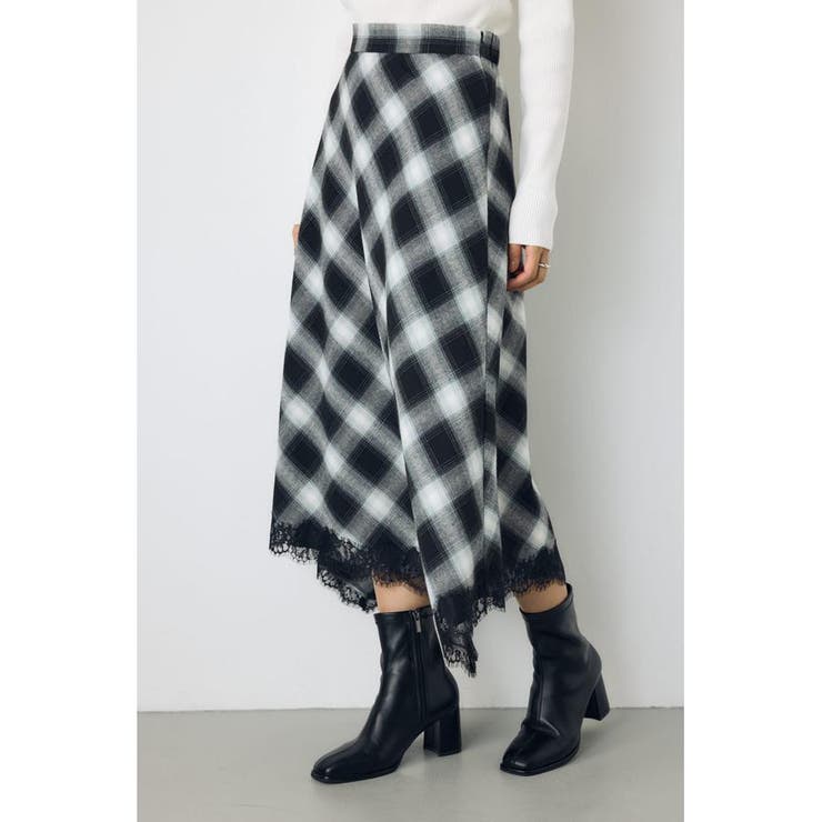 レースドッキングチェックバイアススカート | AZUL BY MOUSSY | 詳細画像3 