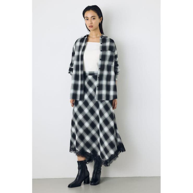 レースドッキングチェックバイアススカート | AZUL BY MOUSSY | 詳細画像7 