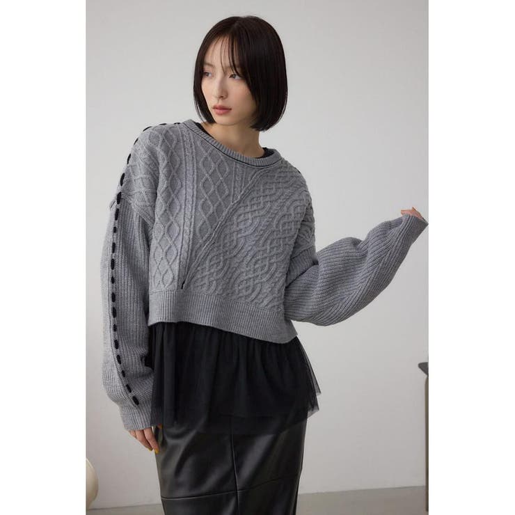 ステッチデザインケーブルニット | AZUL BY MOUSSY | 詳細画像42 