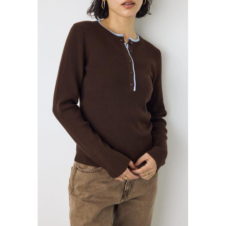 格上げ ヘンリーネックデザインニットトップス | AZUL BY MOUSSY | 詳細画像17 