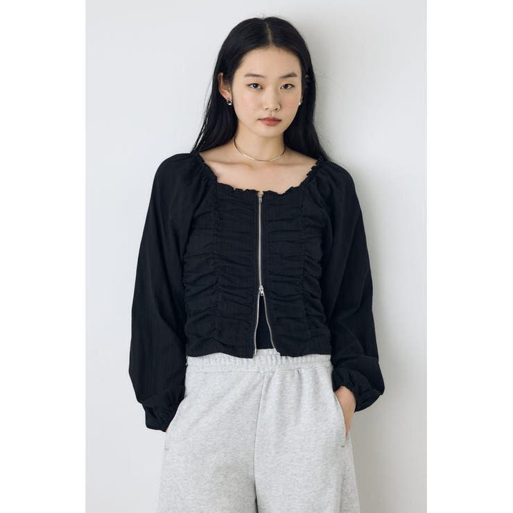 BLK | 2WAYオフショルダブルジップドビーブラウス | AZUL BY MOUSSY