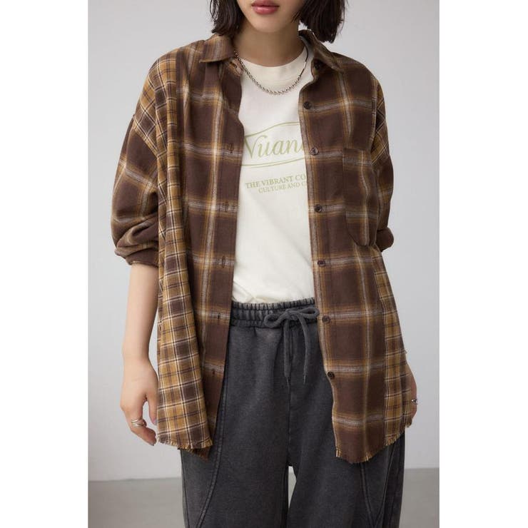 柄BRN5 | 切替デザインチェックシャツ | AZUL BY MOUSSY