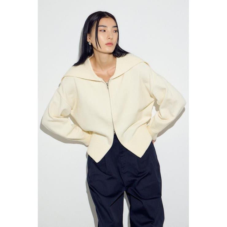 ダブルジップビッグカラーニット | AZUL BY MOUSSY | 詳細画像1 