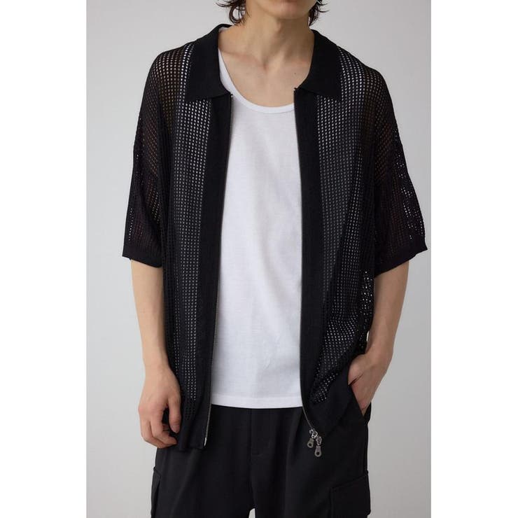BLK | ポロ襟ジップニットトップス | AZUL BY MOUSSY