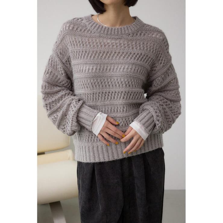 GRY | メッシュボーダーインナーセットニット | AZUL BY MOUSSY