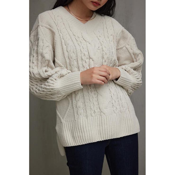 IVOY3 | シェニールケーブルVネックニットトップス | AZUL BY MOUSSY