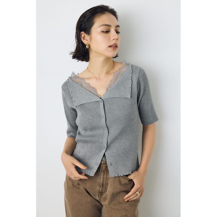 T.GRY | ネックレース5分袖ニットトップス | AZUL BY MOUSSY