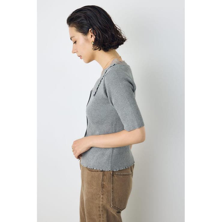 ネックレース5分袖ニットトップス | AZUL BY MOUSSY | 詳細画像12 