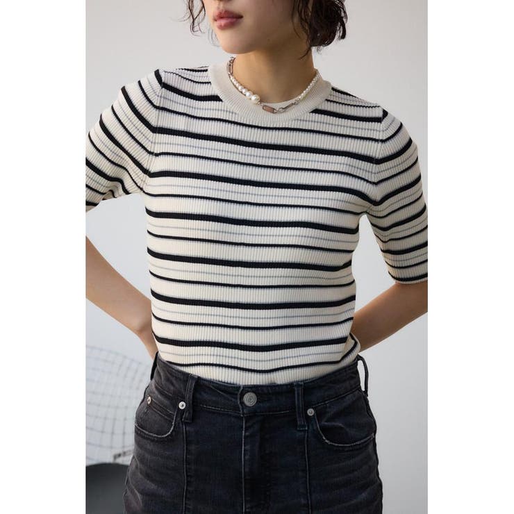 ハーフスリーブクルーネックリブトップス | AZUL BY MOUSSY | 詳細画像14 