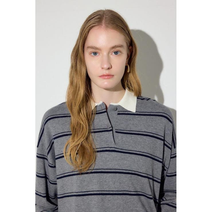 カシミヤミックスポロカラーボーダーニット | AZUL BY MOUSSY | 詳細画像26 