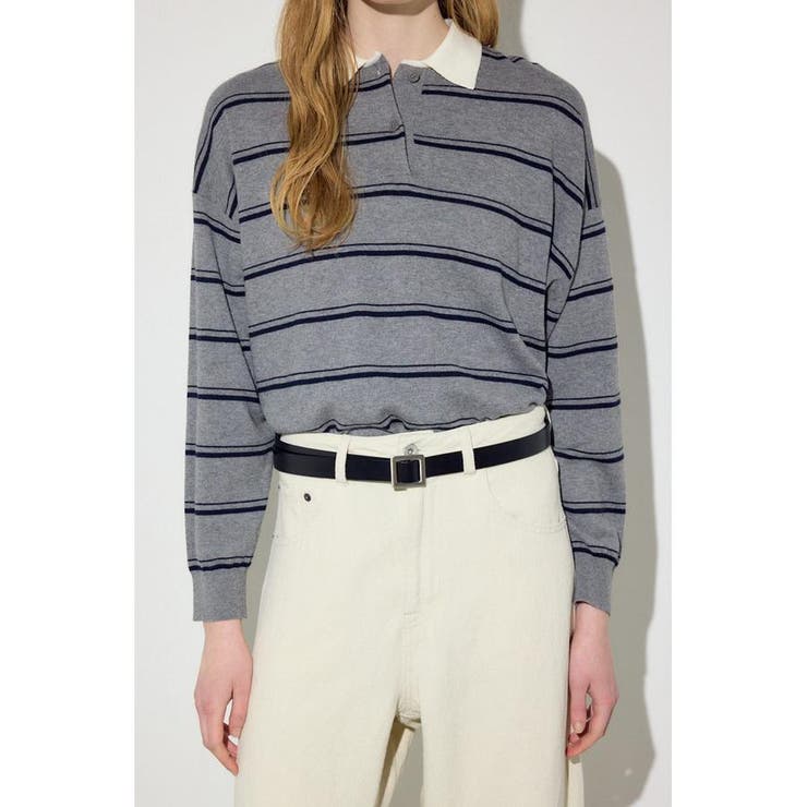 カシミヤミックスポロカラーボーダーニット | AZUL BY MOUSSY | 詳細画像27 