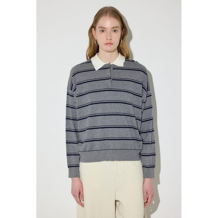 カシミヤミックスポロカラーボーダーニット | AZUL BY MOUSSY | 詳細画像30 