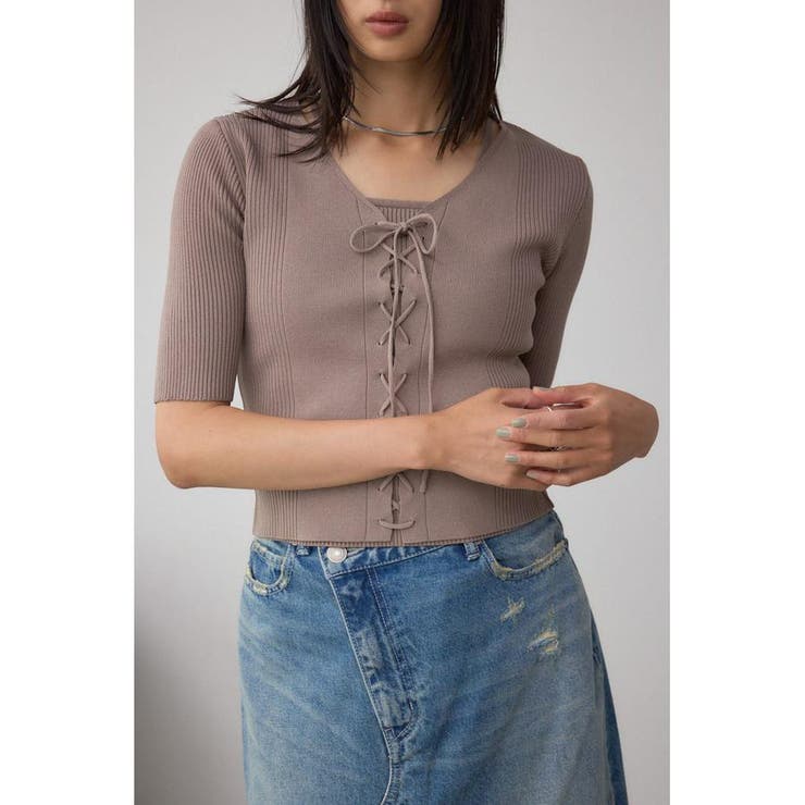 MOCHA | フェイクレイヤードレースアップニット | AZUL BY MOUSSY