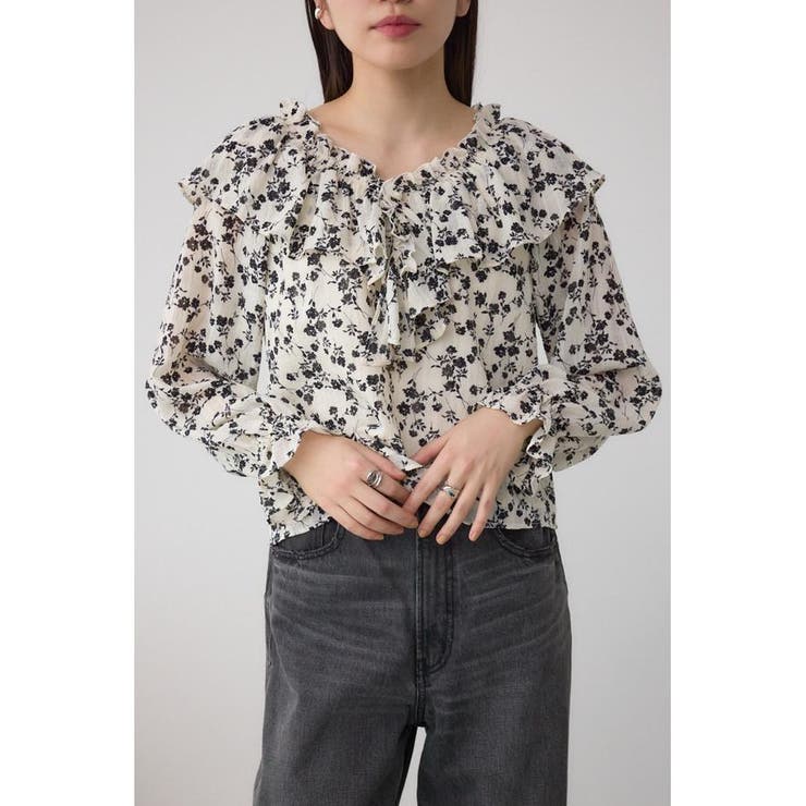 柄WHT5 | シアーチェックフラワー柄ブラウス | AZUL BY MOUSSY