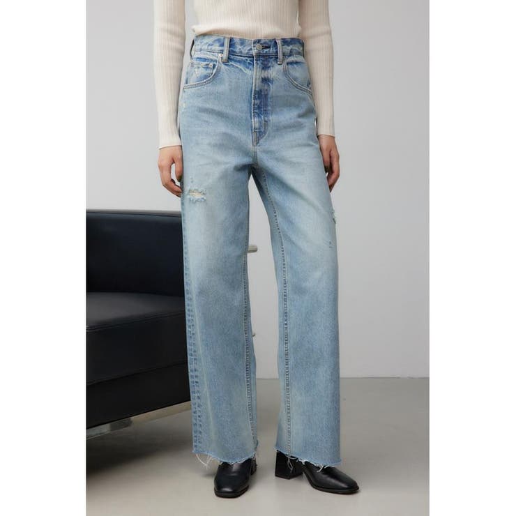 L/BLU1 | AZUL DENIMハイウエストワイドダメージデニム | AZUL BY MOUSSY