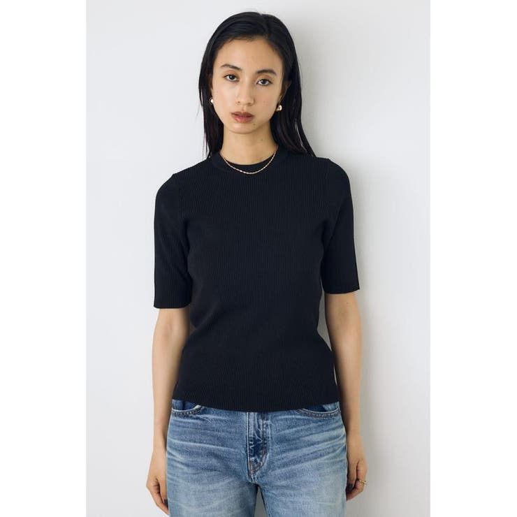 BLK | ハーフスリーブクルーネックニットトップス | AZUL BY MOUSSY