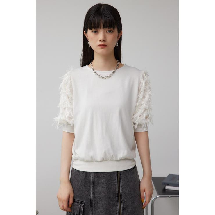 45R フリル付き青色半袖トップス 45R フリル付き青色半袖トップス