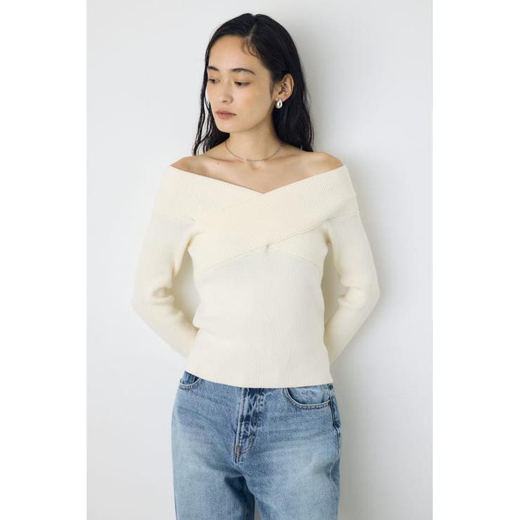 O/WHT1 | クロスデザイン長袖ニットトップス | AZUL BY MOUSSY
