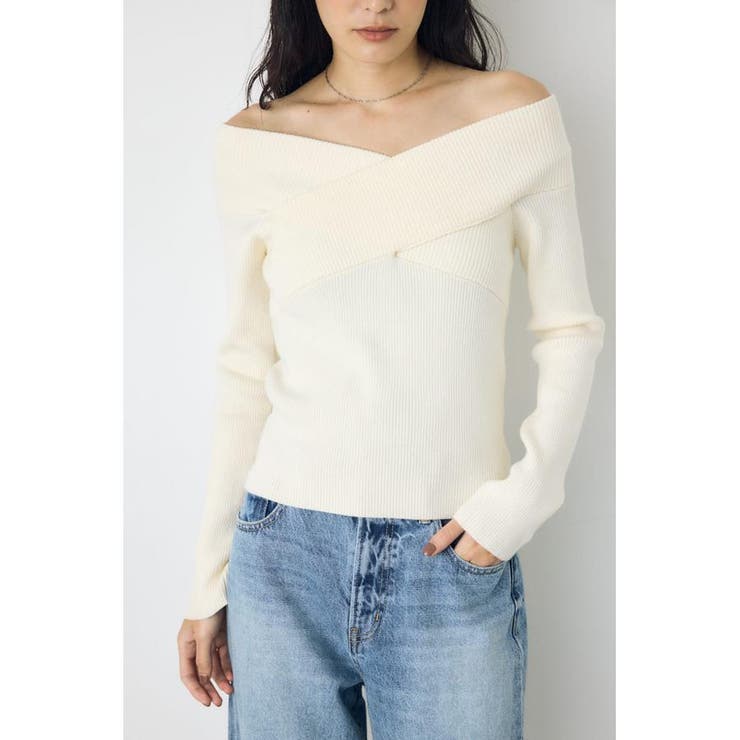 クロスデザイン長袖ニットトップス | AZUL BY MOUSSY | 詳細画像2 