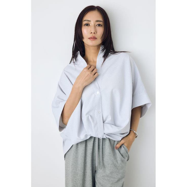 Stripe | フロントタック半袖ドルマンブラウス | AZUL BY MOUSSY