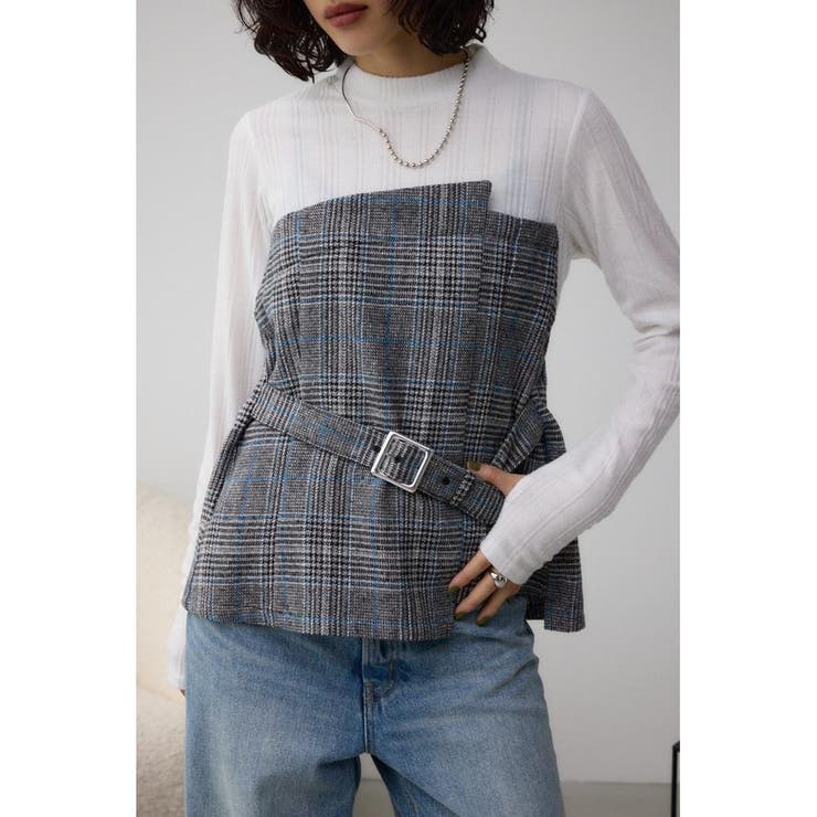 チェックビスチェドッキングトップス[品番：AZLW0022781]｜AZUL