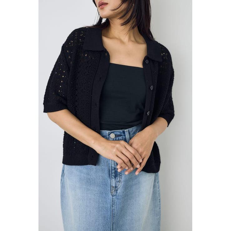 クロシェニットポロカラーカーディガン | AZUL BY MOUSSY | 詳細画像13 