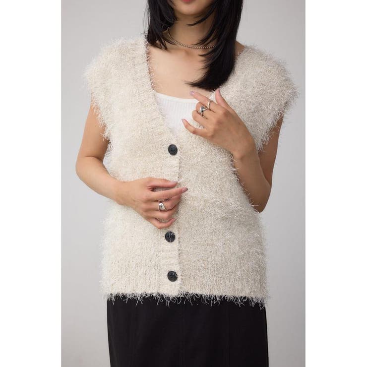 IVOY3 | ラメフェザーVネックニットベスト | AZUL BY MOUSSY