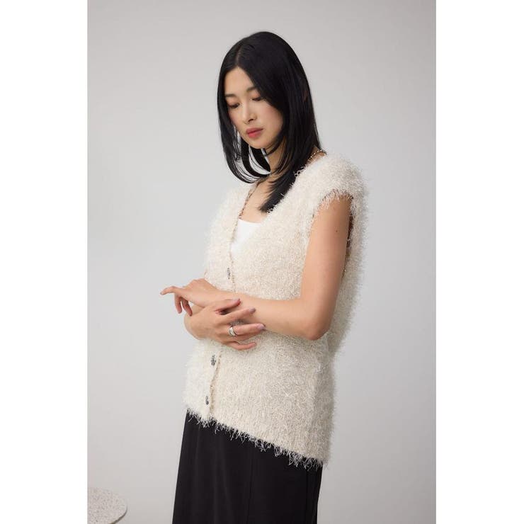 ラメフェザーVネックニットベスト | AZUL BY MOUSSY | 詳細画像3 