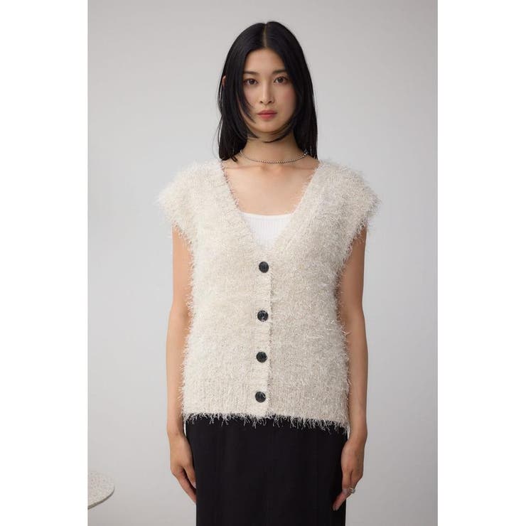 ラメフェザーVネックニットベスト | AZUL BY MOUSSY | 詳細画像5 