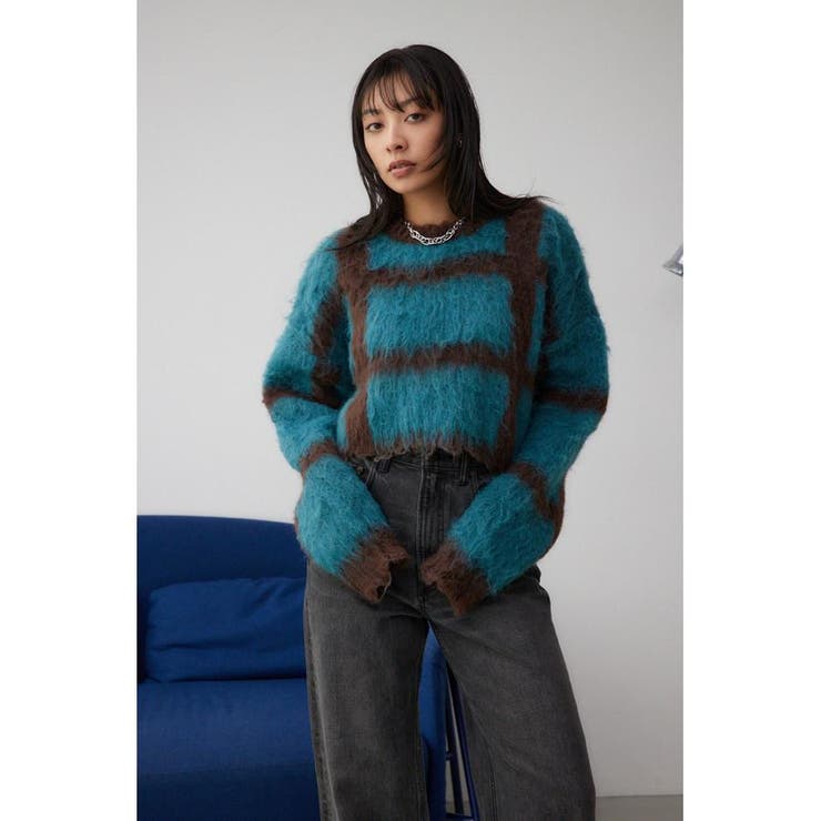チェックパターンクロップドシャギーニット | AZUL BY MOUSSY | 詳細画像13 