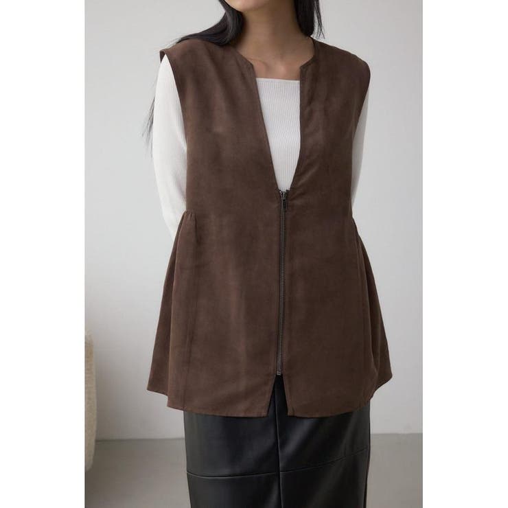 BRN | Vネックスエードギャザーベスト | AZUL BY MOUSSY