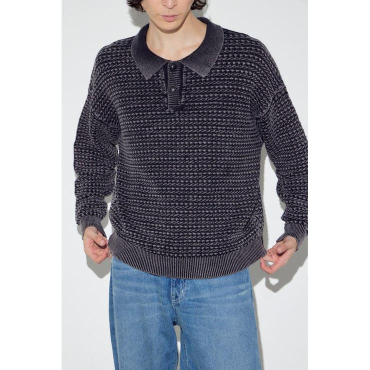 BLK | ヴィンテージウォッシュニットポロ | AZUL BY MOUSSY