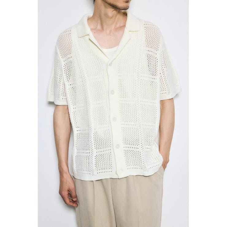 O/WHT1 | スクエアパターンニットメッシュシャツ | AZUL BY MOUSSY