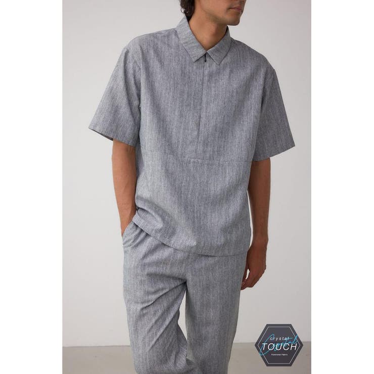 L/BLK1 | C/Tストライプハーフジップシャツ | AZUL BY MOUSSY