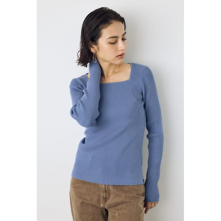 L/BLU1 | スクエアネックリブニット | AZUL BY MOUSSY
