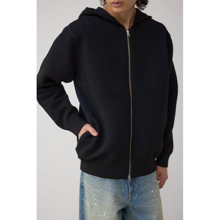 BLK | ミックスカラーリップル編みニットパーカー | AZUL BY MOUSSY