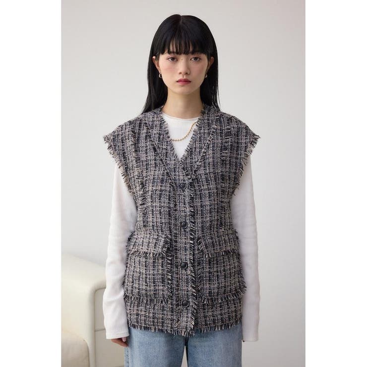ツイードオーバーサイズフリンジベスト ツイードフリンジベスト[品番：AZLW0023176]｜AZUL BY MOUSSY