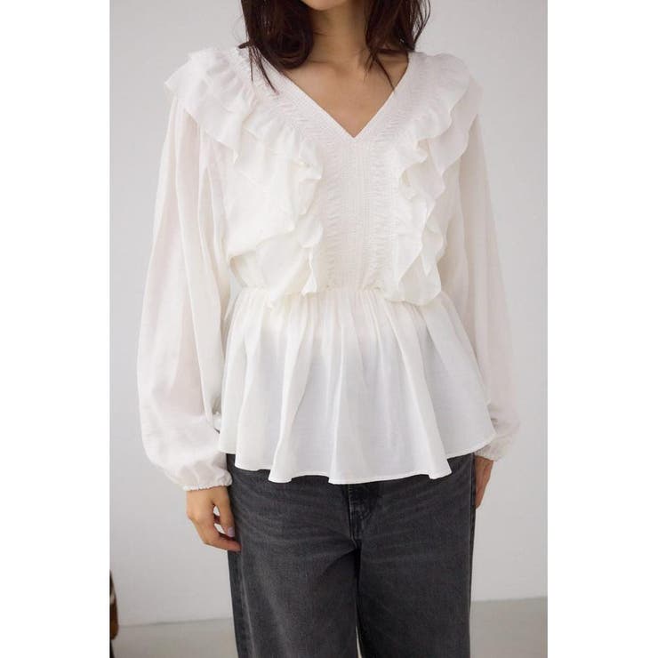 ラッフルショルダー長袖ブラウス | AZUL BY MOUSSY | 詳細画像1 