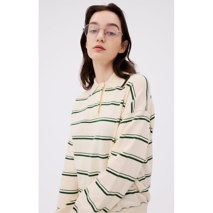 柄WHT5 | カシミヤミックスポロカラーボーダーニット | AZUL BY MOUSSY
