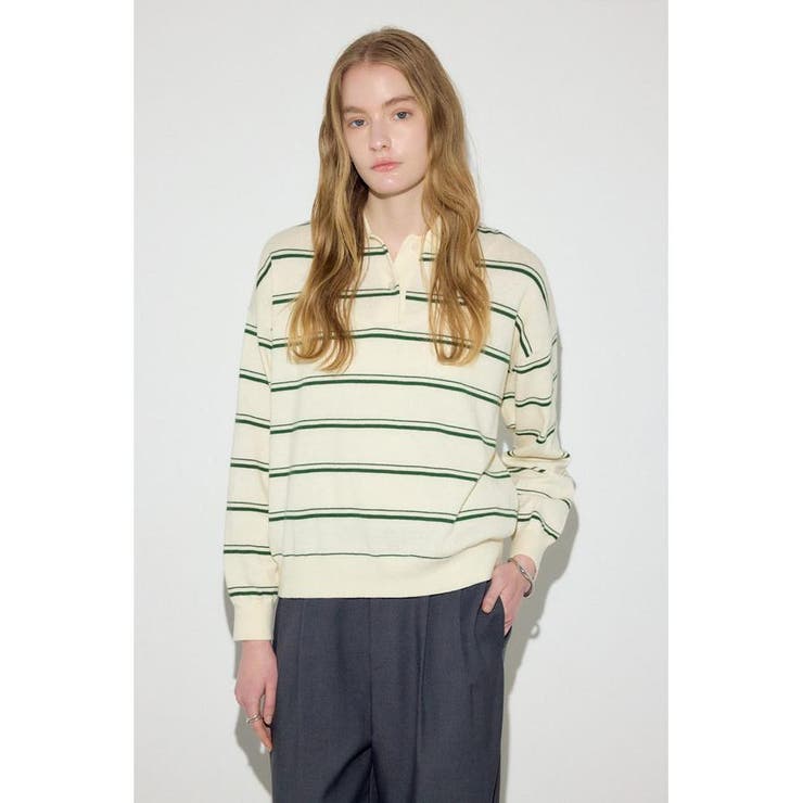 カシミヤミックスポロカラーボーダーニット | AZUL BY MOUSSY | 詳細画像4 